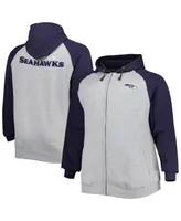 Men's Heather Gray Seattle Seahawks Big and Tall Fleece Raglan Full-Zip Hoodie Jacket