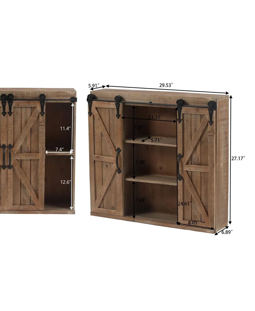 Luxen Home Farmhouse 27.2" Tall Medium Density Fiberboard, Wood, Iron Sliding 2-Door Wall Storage Cabinet