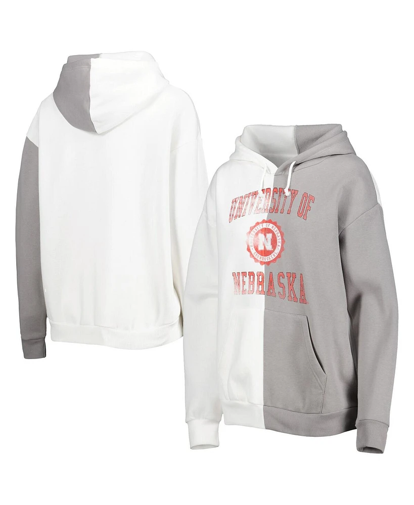 Women's Gameday Couture Gray, White Nebraska Huskers Split Pullover Hoodie