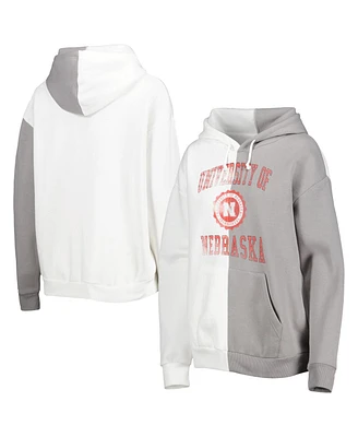 Women's Gameday Couture Gray, White Nebraska Huskers Split Pullover Hoodie