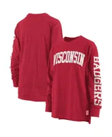 Women's Pressbox Heathered Red Wisconsin Badgers Two-Hit Canyon Long Sleeve T-shirt