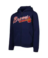 Big Boys and Girls Navy Atlanta Braves Wordmark Full-Zip Fleece Hoodie