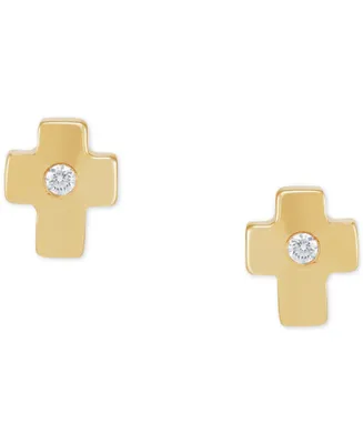 Children's Diamond Accent Cross Earrings in 14k Yellow Gold