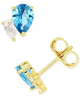 Blue Spinel & Cubic Zirconia Double Pear Stud Earrings