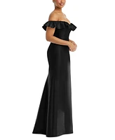 Alfred Sung Women's Off-the-Shoulder Ruffle Neck Satin Trumpet Gown