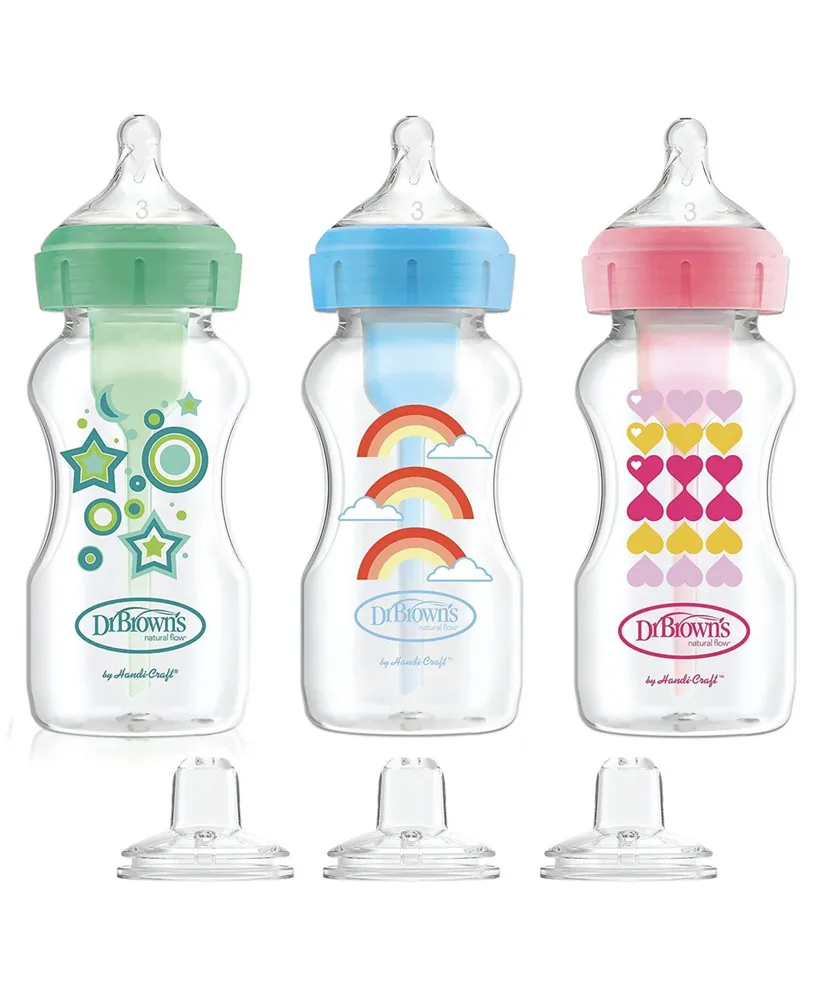 Dr. Browns Baby Anti-Colic Options+ Wide-Neck Baby Bottle to Sippy Bottle, 9oz, 3 pack