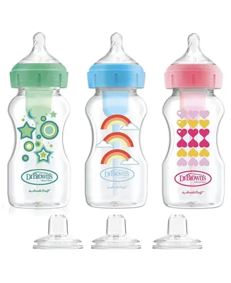 Dr. Browns Baby Anti-Colic Options+ Wide-Neck Baby Bottle to Sippy Bottle, 9oz, 3 pack