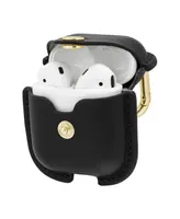 WITHit Black Leather Apple AirPods Case with Gold-Tone Snap Closure and Carabiner Clip - Black, Gold