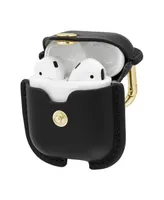 WITHit Black Leather Apple AirPods Case with Gold-Tone Snap Closure and Carabiner Clip - Black