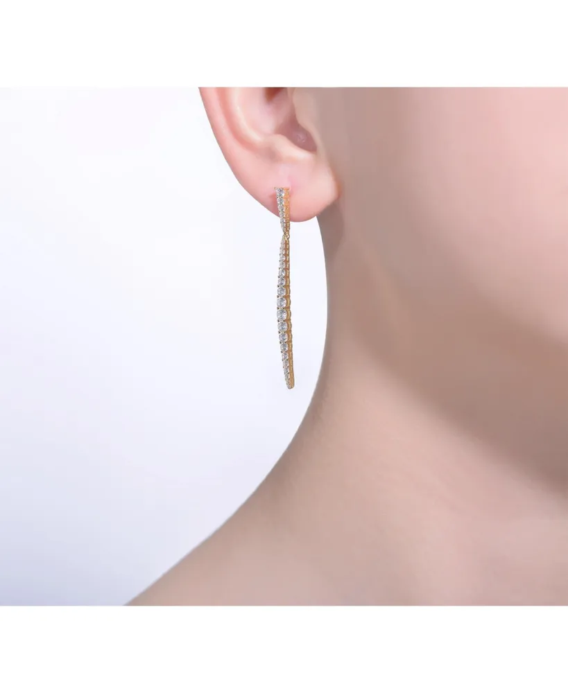 Genevive 14k Yellow Gold Plated with Cubic Zirconia Icicle Cluster Spike Dangle Earrings in Sterling Silver