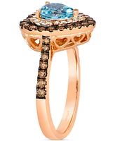 Le Vian Sea Blue Aquamarine (1-1/10 ct. t.w.) & Diamond (5/8 ct. t.w.) Heart Halo Ring in 14k Rose Gold