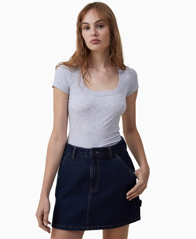 Cotton On Women's Staple Rib Scoop Neck Short Sleeve Top