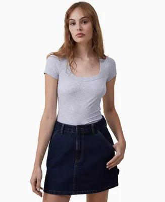 Cotton On Women's Staple Rib Scoop Neck Short Sleeve Top