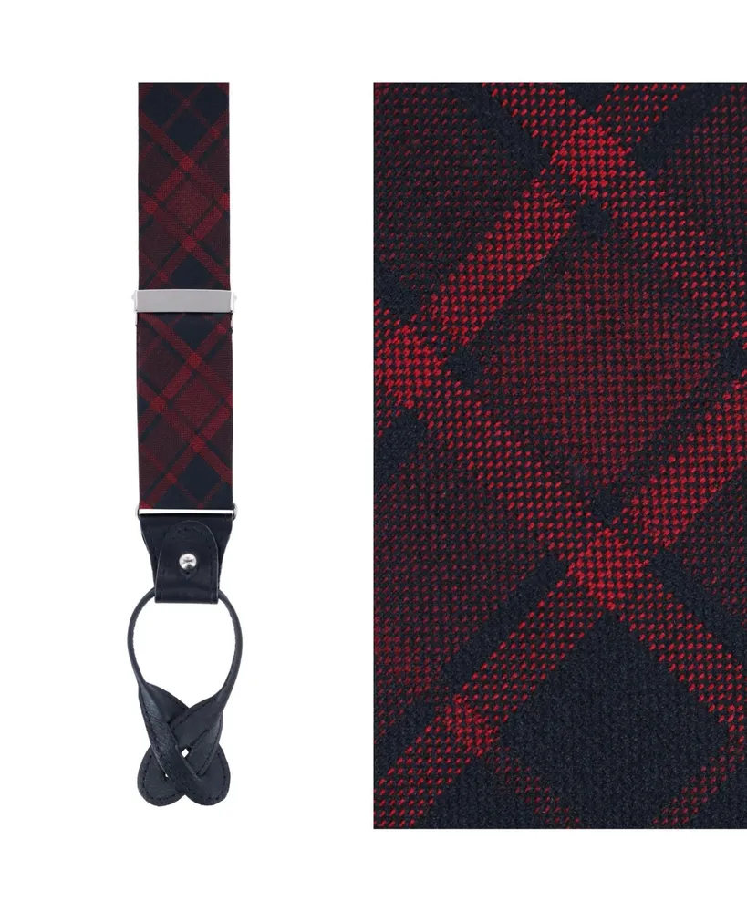 Trafalgar Men's Kincade Red Blackwatch Plaid Silk Button End Suspenders