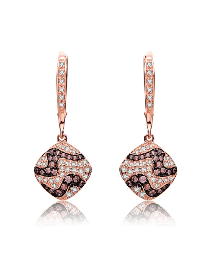 Genevive Sterling Silver 18K Rose Gold Plating Cubic Zirconia Square Designed Earring
