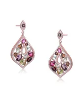 Genevive Sterling Silver 18K Rose Gold Plated Multi Colored Cubic Zirconia Accent Dangle Earrings