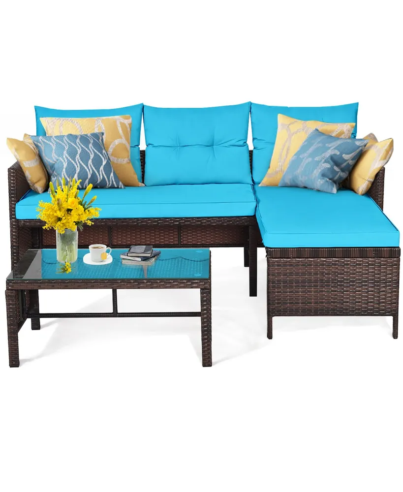 Costway 3PCS Patio Wicker Rattan Sofa Set Outdoor Sectional Conversation Set