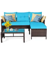 Costway 3PCS Patio Wicker Rattan Sofa Set Outdoor Sectional Conversation Set