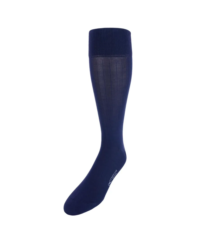 Trafalgar Men's Jasper Mercerized Cotton Ribbed Mid-Calf Solid Color Socks