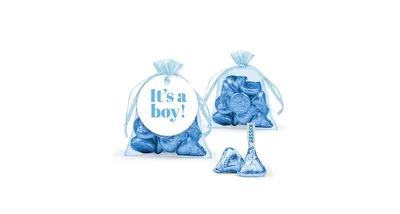 12ct It's a Boy Candy Baby Shower Party Favors Organza Bags with Milk Chocolate Kisses (12 Pack)