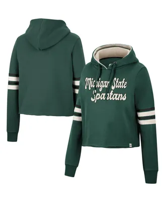 Women's Colosseum Green Michigan State Spartans Retro Cropped Pullover Hoodie