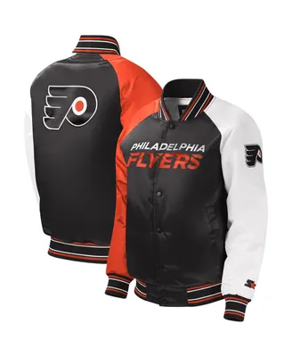 Big Boys Starter Black Philadelphia Flyers Raglan Full-Snap Varsity Jacket