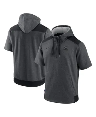 Men's Nike Heathered Charcoal and Black Minnesota Twins Authentic Collection Dry Flux Performance Quarter-Zip Short Sleeve Hoodie