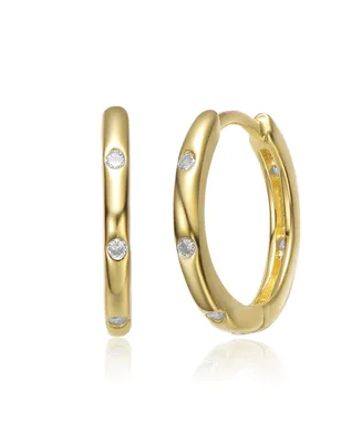 Genevive Sterling Silver 14k Yellow Gold Plated with Cubic Zirconia Hoop Earrings