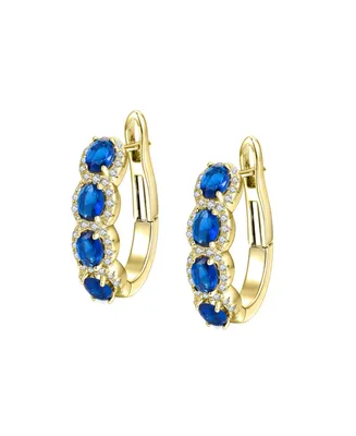 Genevive Sterling Silver 14K Gold Plated Cubic Zirconia Oblong Hoop Spring Lock Earrings.