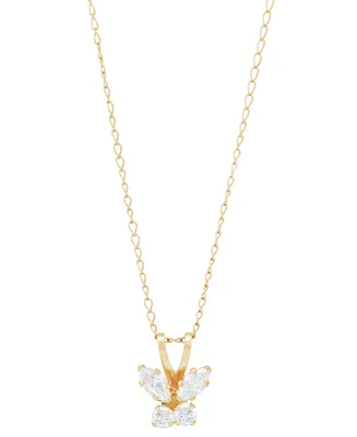 Children's Cubic Zirconia Butterfly 15" Pendant Necklace in 14k Gold