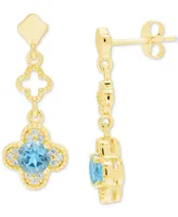 Lab-Grown Aquamarine (7/8 ct. t.w.) & Lab-Grown White Sapphire (1/4 ct. t.w.) Quatrefoil Drop Earrings in 14k Gold-Plated Sterling Silver
