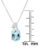 Lab-Grown Aquamarine (2-1/4 ct. t.w.) & Lab-Grown White Sapphire (1/20 ct. t.w.) Oval 18" Pendant Necklace in Sterling Silver