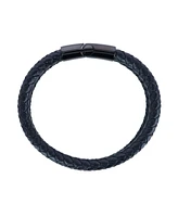 Trafalgar Simple Double Band Braided Secure Clasp Leather Bracelet