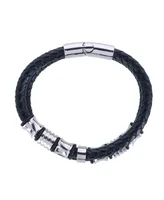 Trafalgar Silver and Leather Double Band Secure Clasp Bracelet