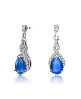 Genevive Cubic Zirconia Sterling Silver Colored Stoned Teardrop Earrings