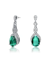 Genevive Cubic Zirconia Sterling Silver Colored Stoned Teardrop Earrings