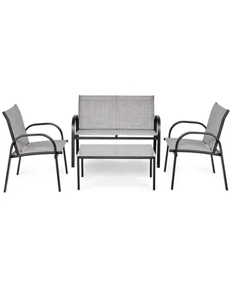 Costway 4 Pcs Patio Furniture Set Sofa Coffee Table Steel Frame Garden Deck