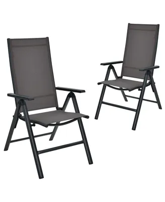 Costway 2PCS Patio Folding Dining Chairs Aluminum Adjustable Back