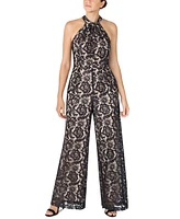 julia jordan Women's Lace Twist-Neck Wide-Leg Jumpsuit