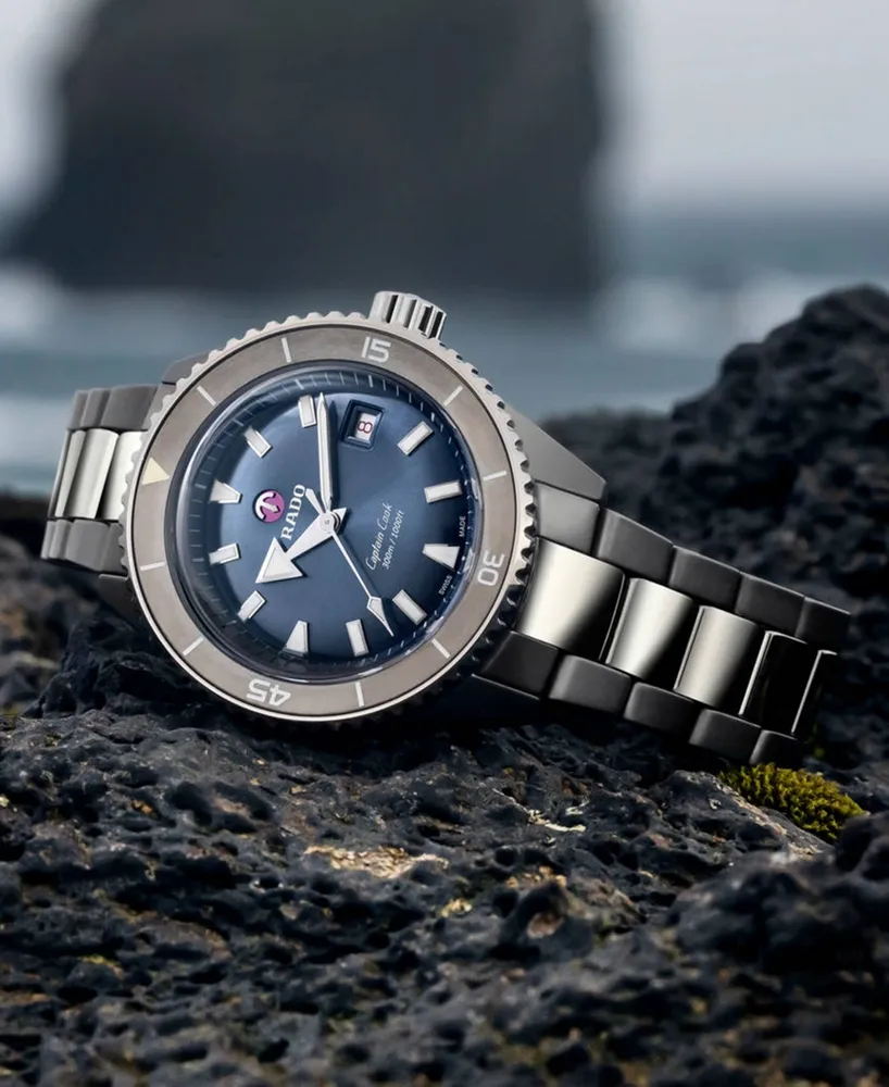 Rado Men's Swiss Automatic Captain Cook Diver Silver Ceramic Bracelet Watch 43mm