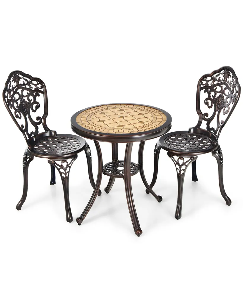 Costway 3PCS Patio Bistro Set Round Table Chairs All Weather Cast Aluminum Yard