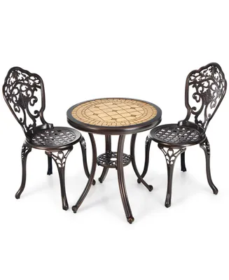 3PCS Patio Bistro Set Round Table Chairs All Weather Cast Aluminum Yard
