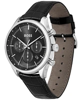 Hugo Boss Men's Gregor Quartz Chronograph Mock Genuine-Grained Leather Strap Watch 45mm