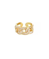 Ettika Adjustable Cubic Zirconia 18K Gold Plated Link Ring