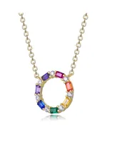 Genevive Sterling Silver Rainbow Cubic Zirconia Circle Pendant Necklace