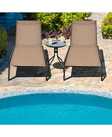 Patio Lounge Chair Chaise Adjustable Back Recliner Garden W/Wheel