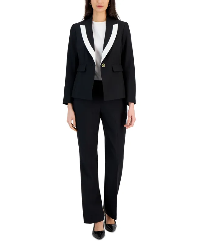 Le Suit Women's Framed Twill Two-Button Pantsuit, Regular and