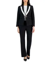 Le Suit Women's Contrast-Trim Peak-Lapel Pantsuit, Regular and Petite