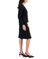 Le Suit Women's Framed Collarless Jacket & Flounce-Hem Skirt, Regular Petite