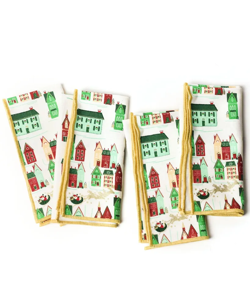 Coton Colors by Laura Johnson Flying Santa Napkin Set/4